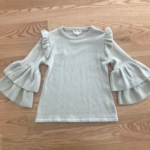 Joyfolie Metallic Gold Ruffle Sleeve Sweater
